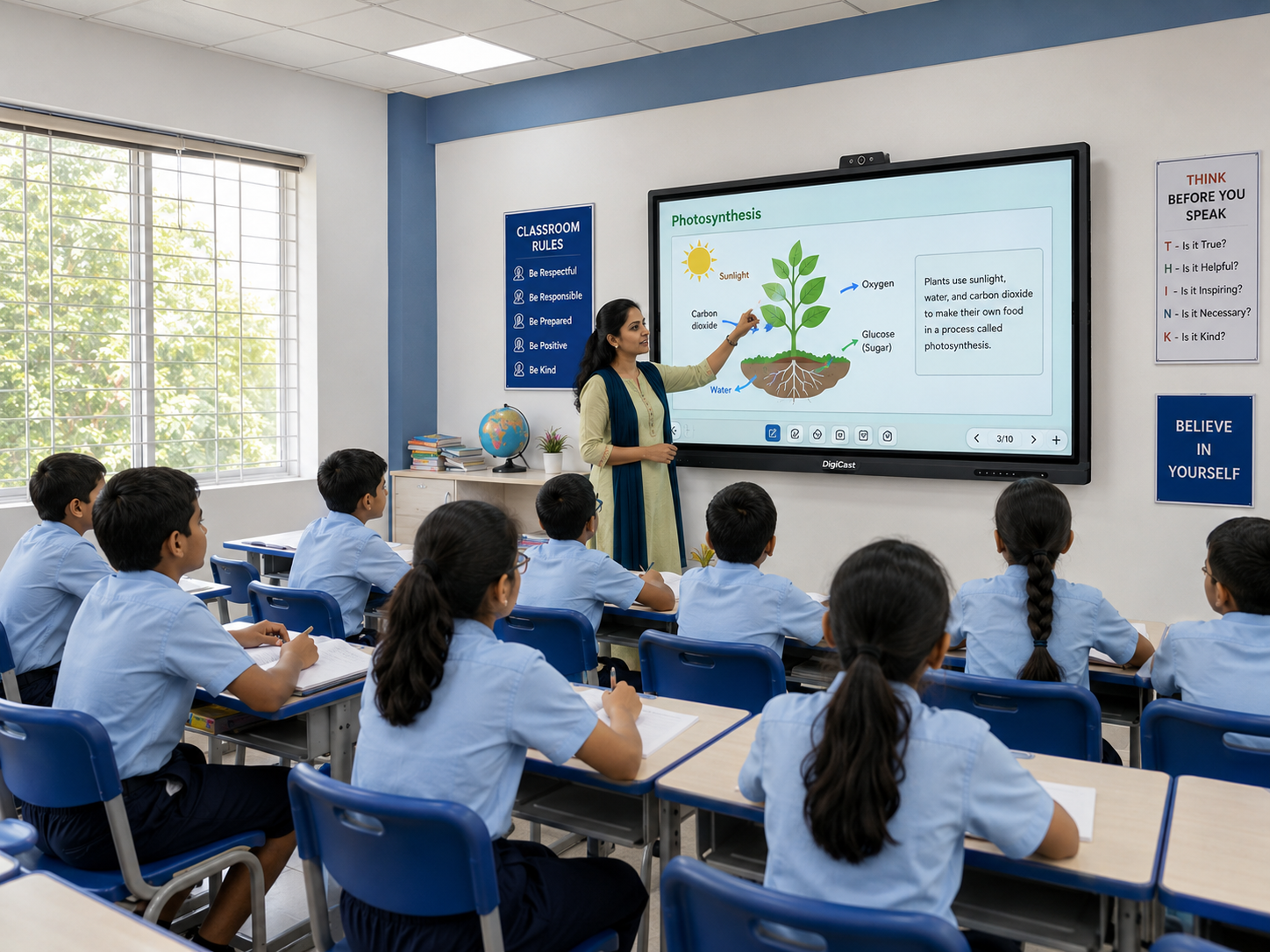 Teacher conducting a lesson using a DigiCast smart classroom setup