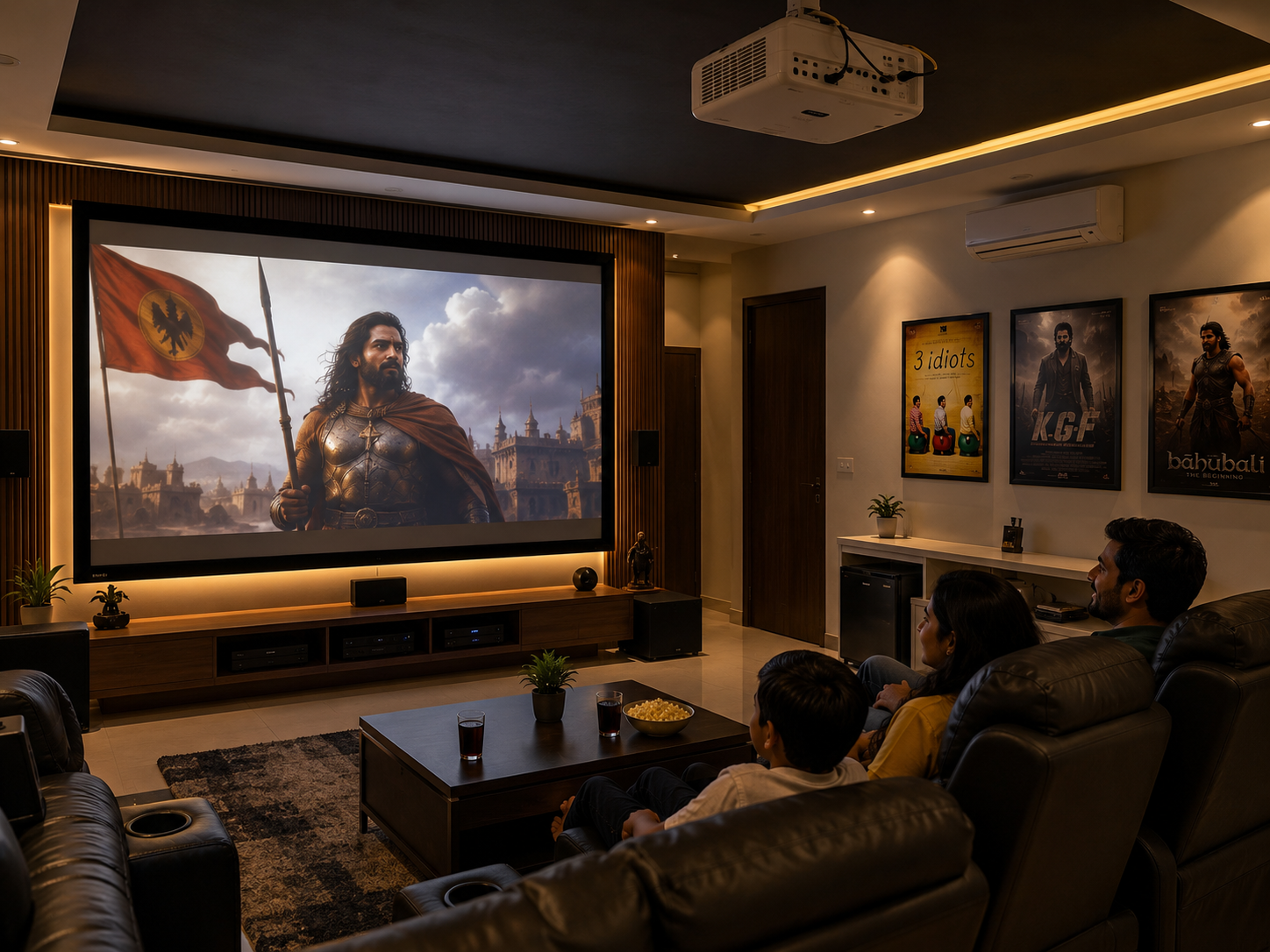Smart LED projector installed in a home theatre setup