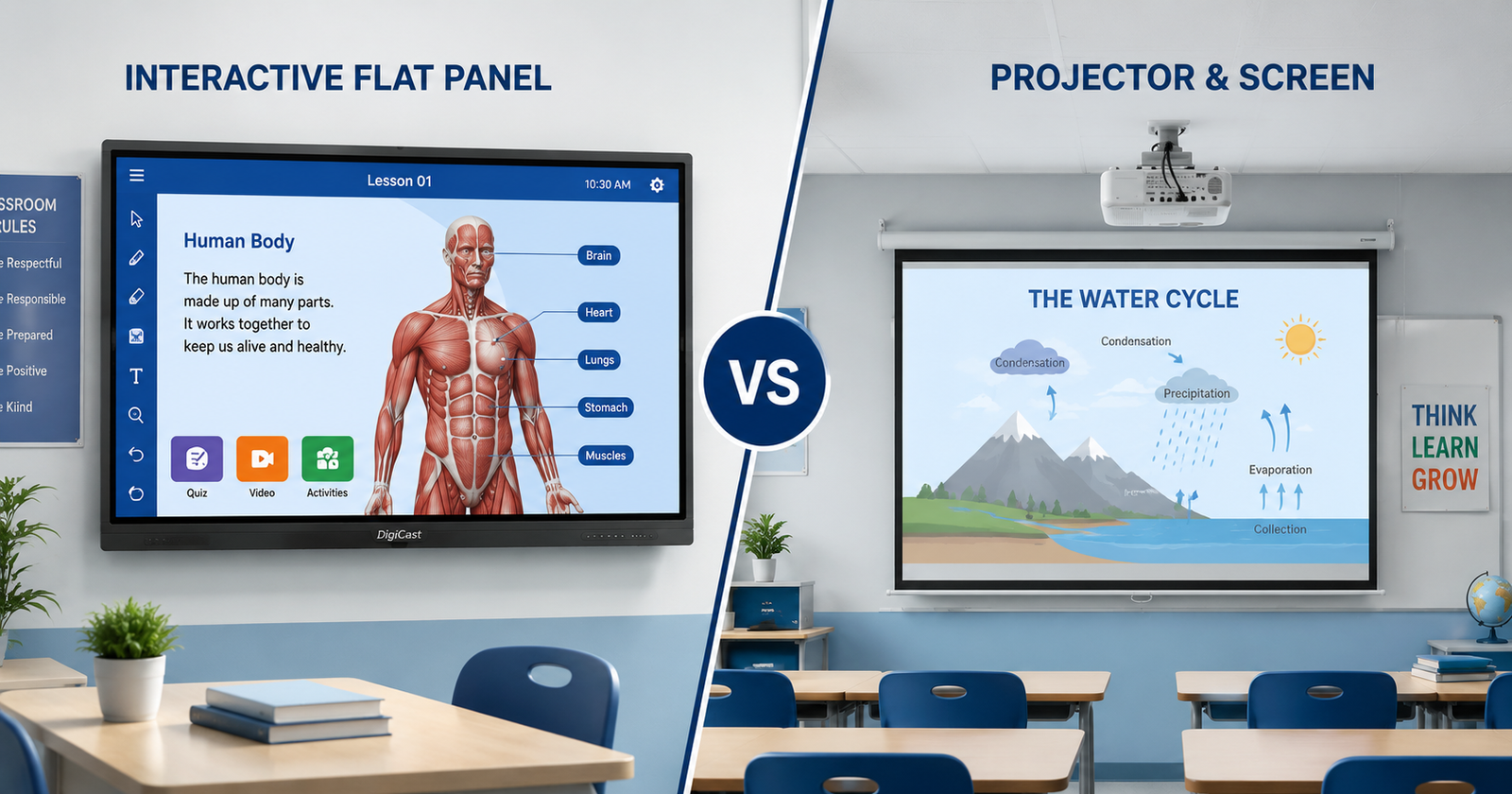 Comparison of interactive flat panel versus projector and screen in a classroom