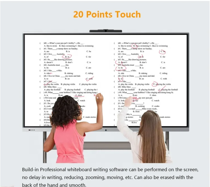 Two students using 20-point touch to answer questions on a DigiCast interactive panel