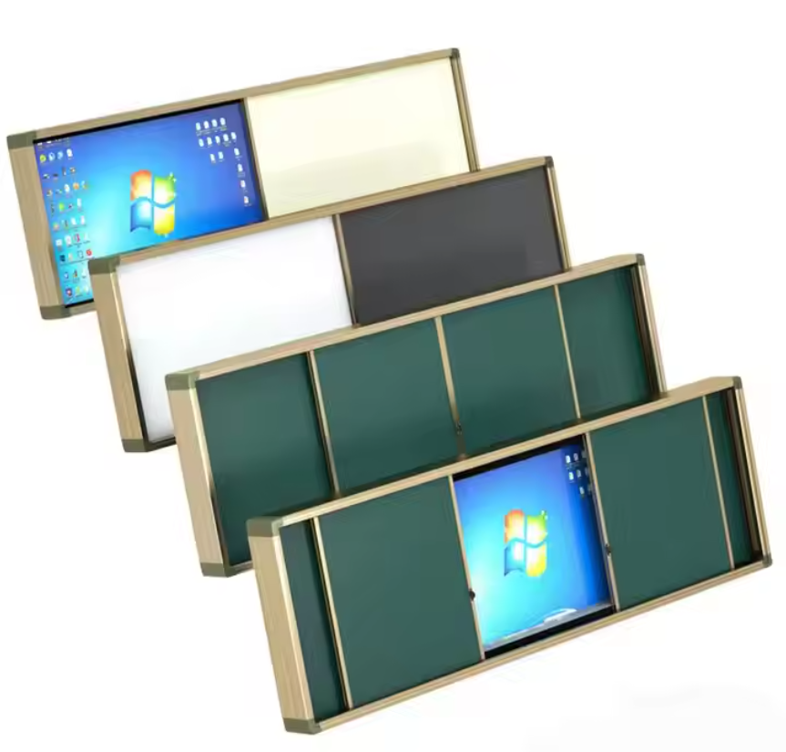 Security sliding shutter chalkboard and whiteboard panel variants